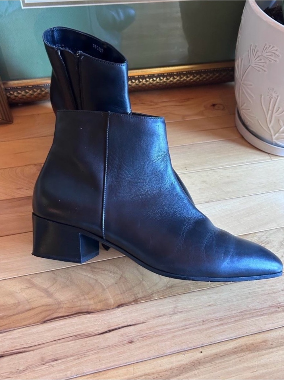 Aquatalia Black Leather Ankle Booties with Block Heel